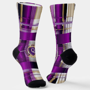 Royal Purple Plaid Monogram Crew Socks