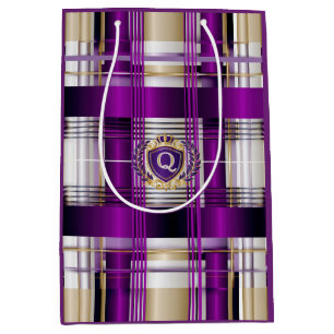 Royal Purple Plaid Monogram Medium Gift Bag