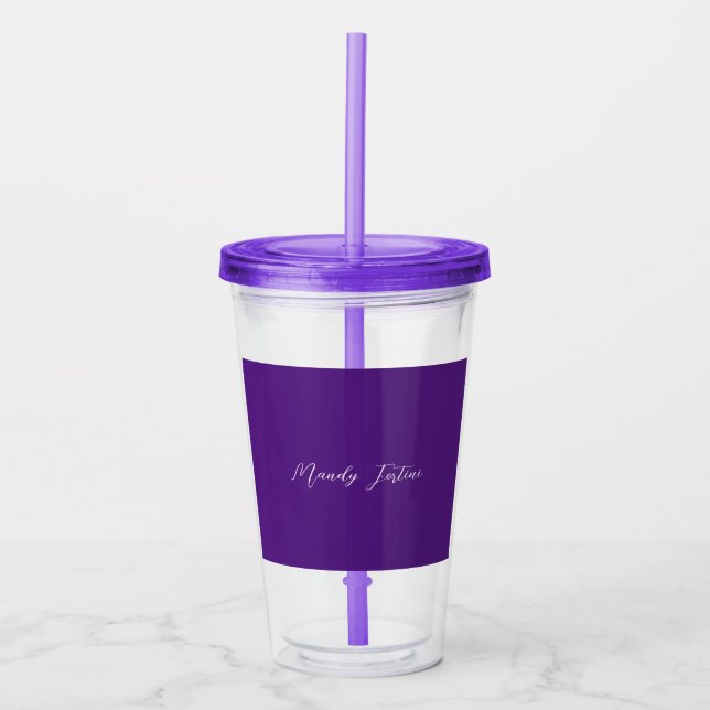 Royal Purple Plain Elegant Minimalist Calligraphy Acrylic Tumbler (Front)