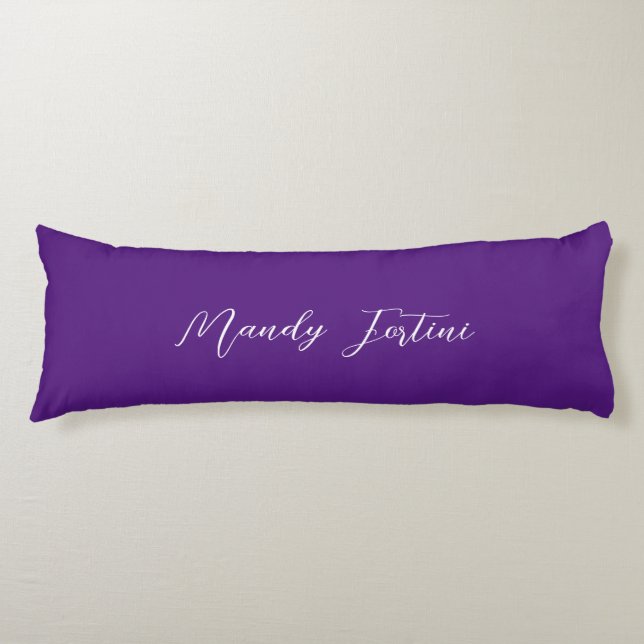Royal Purple Plain Elegant Minimalist Calligraphy Body Cushion (Front)