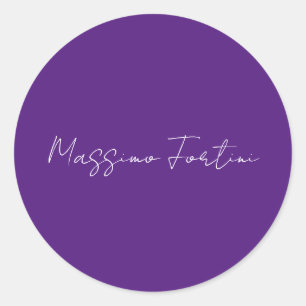 Royal Purple Plain Elegant Minimalist Calligraphy Classic Round Sticker