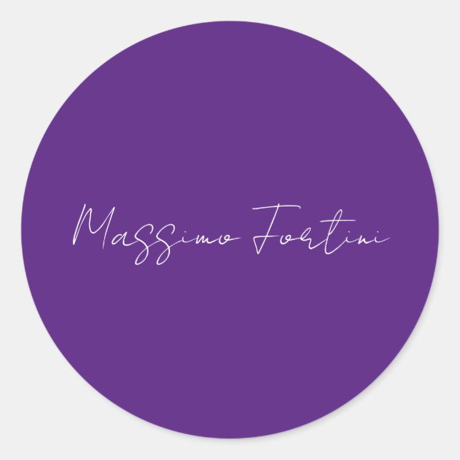 Royal Purple Plain Elegant Minimalist Calligraphy Classic Round Sticker (Front)
