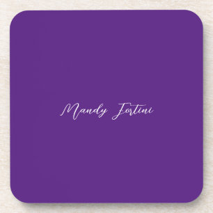 Royal Purple Plain Elegant Minimalist Calligraphy Coaster
