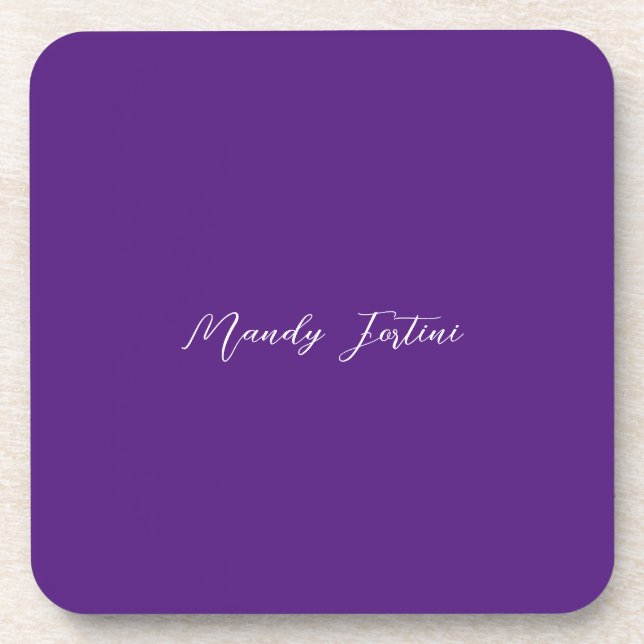 Royal Purple Plain Elegant Minimalist Calligraphy Coaster (Front)