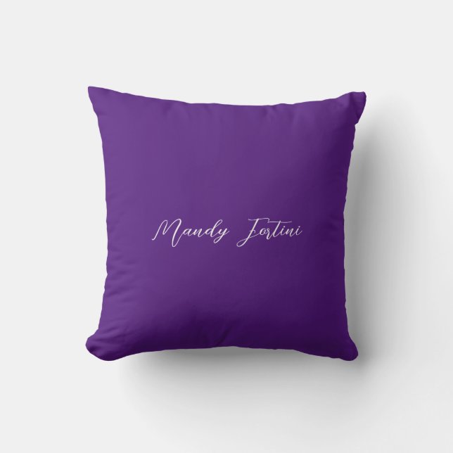 Royal Purple Plain Elegant Minimalist Calligraphy Cushion (Front)