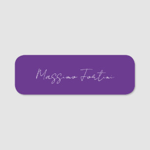 Royal Purple Plain Elegant Minimalist Calligraphy Name Tag