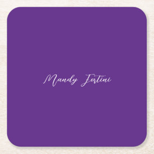 Royal Purple Plain Elegant Minimalist Calligraphy Square Paper Coaster