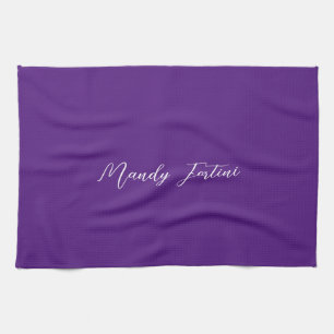 Royal Purple Plain Elegant Minimalist Calligraphy Tea Towel