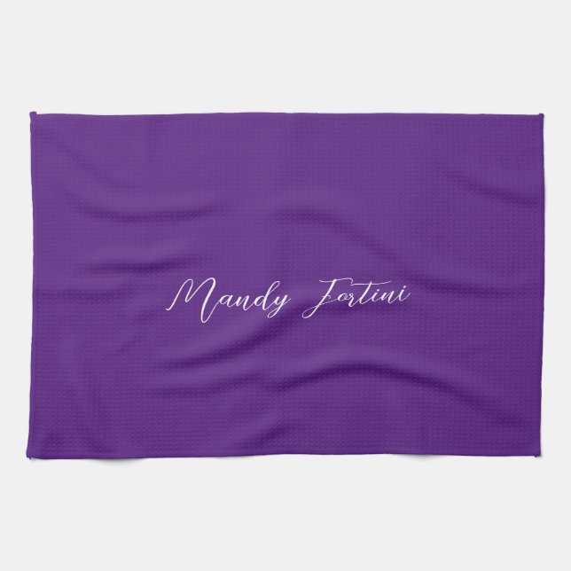 Royal Purple Plain Elegant Minimalist Calligraphy Tea Towel (Horizontal)