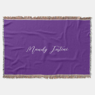 Royal Purple Plain Elegant Minimalist Calligraphy Throw Blanket