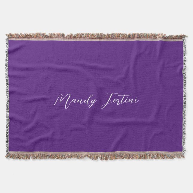 Royal Purple Plain Elegant Minimalist Calligraphy Throw Blanket (Front)