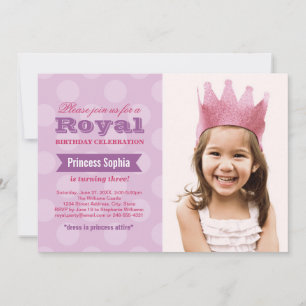 Royal Purple Princess Girl Photo Birthday Party Invitation