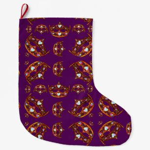 Royal Purple Queen of Hearts Gold crown tiara Large Christmas Stocking