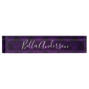 Royal Purple Quilted Elegant Chic Modern Trendy Nameplate