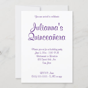 Royal Purple Quinceañera Calligraphy Birthday Invitation