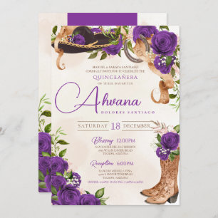 Royal Purple Quinceanera Violet Charra Western Invitation