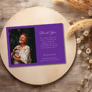 Royal Purple Romantic Customise Photo Funeral Thank You Card