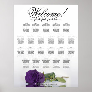 Royal Purple Rose 22 Table Wedding Seating Chart