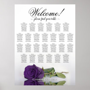 Royal Purple Rose 26 Table Wedding Seating Chart