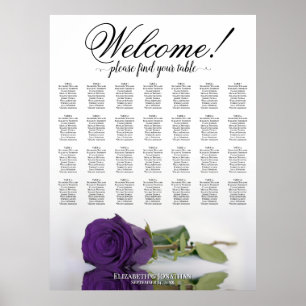 Royal Purple Rose 28 Table Wedding Seating Chart