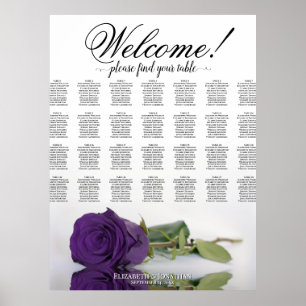 Royal Purple Rose 28 Table Wedding Seating Chart