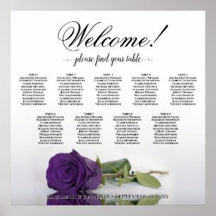 Royal Purple Rose 9 Table Wedding Seating Chart