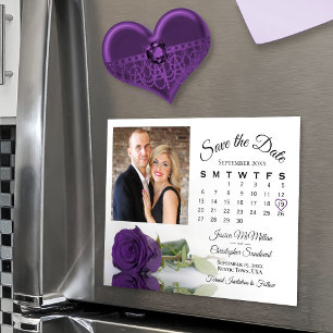 Royal Purple Rose Calendar Photo Save Date Magnet