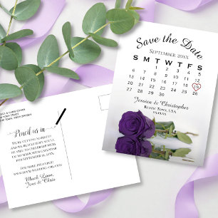 Royal Purple Rose Wedding Calendar Save the Date Announcement Postcard