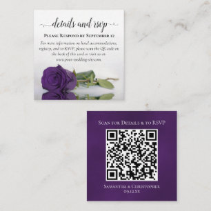 Royal Purple Rose Wedding Details & RSVP QR Code Enclosure Card