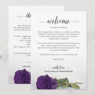 Royal Purple Rose Wedding Welcome & Itinerary Program