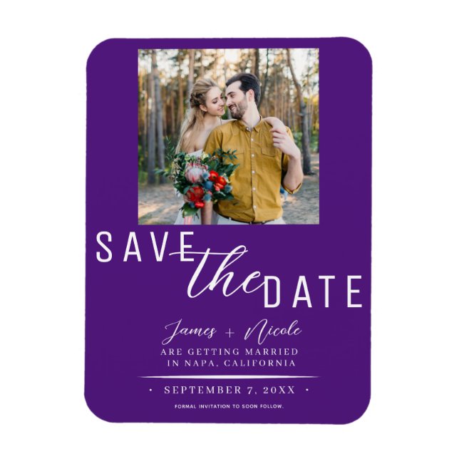 Royal Purple Save the Date Photo Wedding Magnet (Vertical)