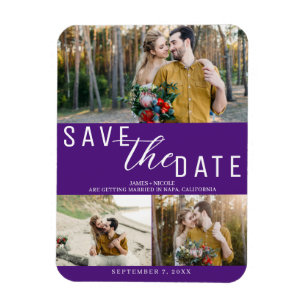 Royal Purple Save the Date Wedding 3 Photos Magnet