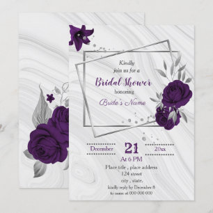 royal purple silver floral bridal shower invitation