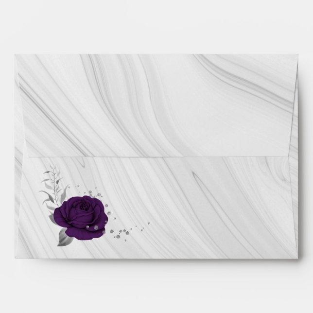 royal purple silver floral marble wedding envelope (Back (Top Flap))