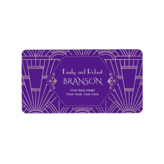 Royal Purple Silver Great Gatsby 1920s Wedding Label