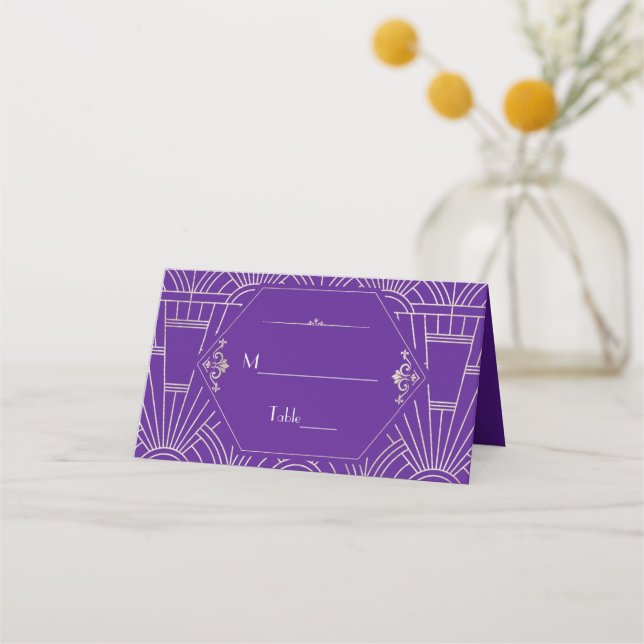 Royal Purple Silver Great Gatsby 1920s Wedding Place Card (Back)