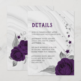 royal purple silver grey floral marble details enclosure card