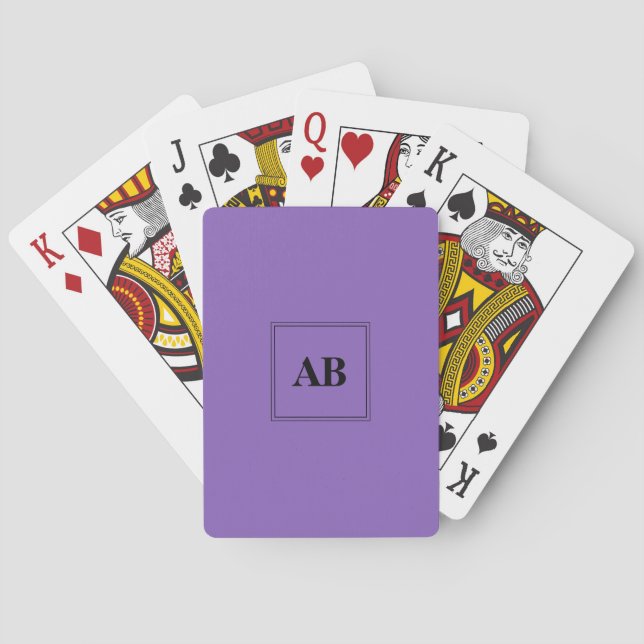 Royal purple solid colour with monogram playing cards (Back)