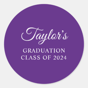 Royal Purple Stylish Script Graduation Classic Round Sticker
