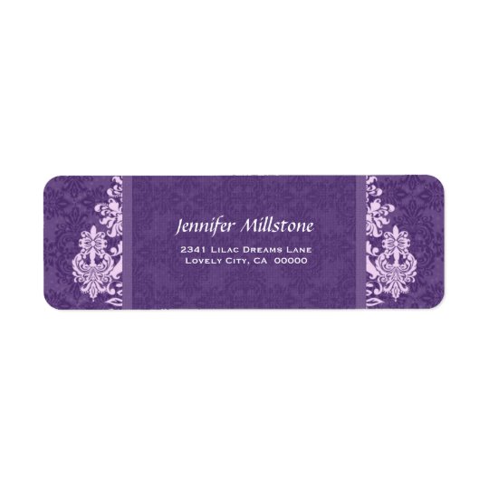 ROYAL PURPLE Swirl Damask Wedding Address Label