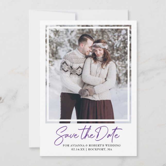 Royal Purple Text and Photo Save The Date (Front)