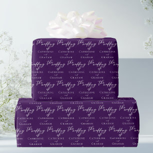 Royal Purple Typography Personalised Wedding Wrapping Paper