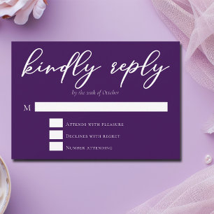 Royal Purple Typography Wedding Kindly Reply RSVP Card