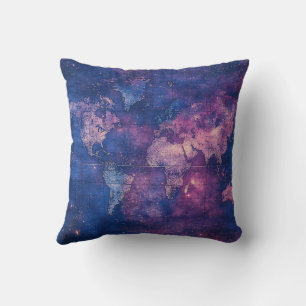 Royal Purple Vintage Celestial World Map Cushion