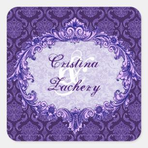 Royal Purple Vintage Damask Wedding C433 Square Sticker