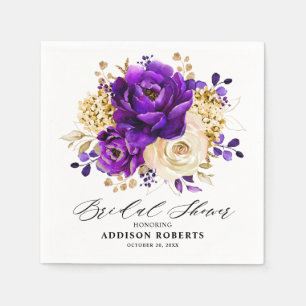 Royal Purple Violet Gold Botanical Bridal Shower Napkin