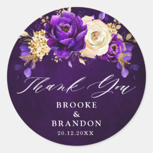 Royal Purple Violet Gold Floral Botanical Wedding  Classic Round Sticker