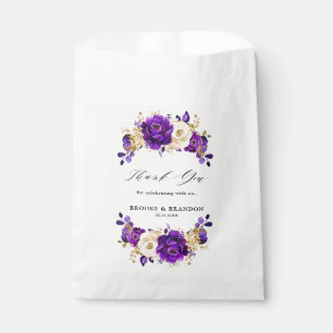 Royal Purple Violet Gold Floral Botanical Wedding Favour Bag