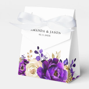 Royal Purple Violet Gold Floral Botanical Wedding Favour Box