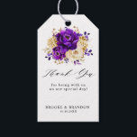Royal Purple Violet Gold Floral Botanical Wedding Gift Tags<br><div class="desc">Elegant royal purple gold theme wedding gift tag featuring elegant bouquet of royal purple,  Indigo,  gold,  yellow  colour rose flowers buds and eucalyptus leaves. Please contact me for any help in customisation or if you need any other product with this design.</div>